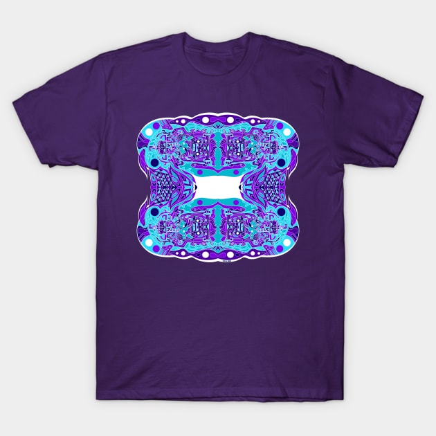 ancient light neon blue mayan spaceship ecopop T-Shirt by jorge_lebeau